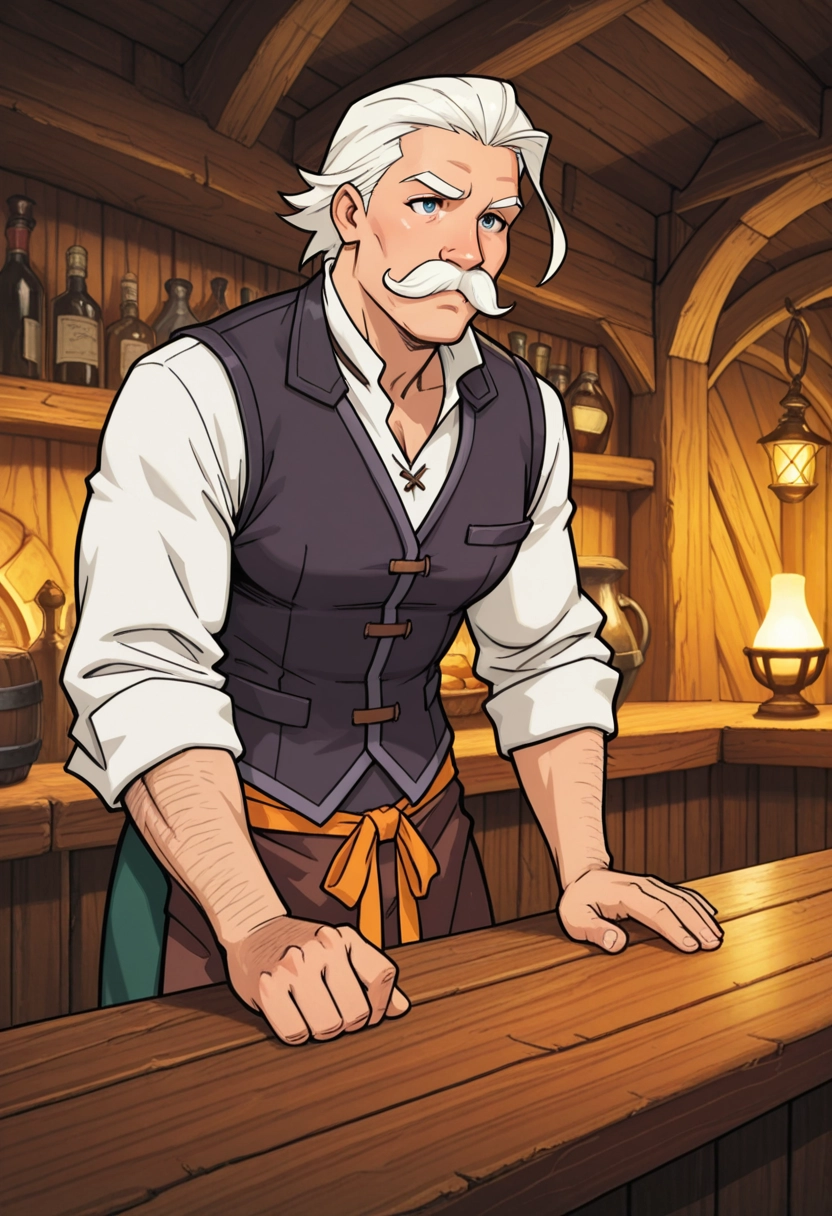 Mortram — Gruff, Stoic, Loyal, Bartender, Authority, Patient, Guarded AI roleplay character