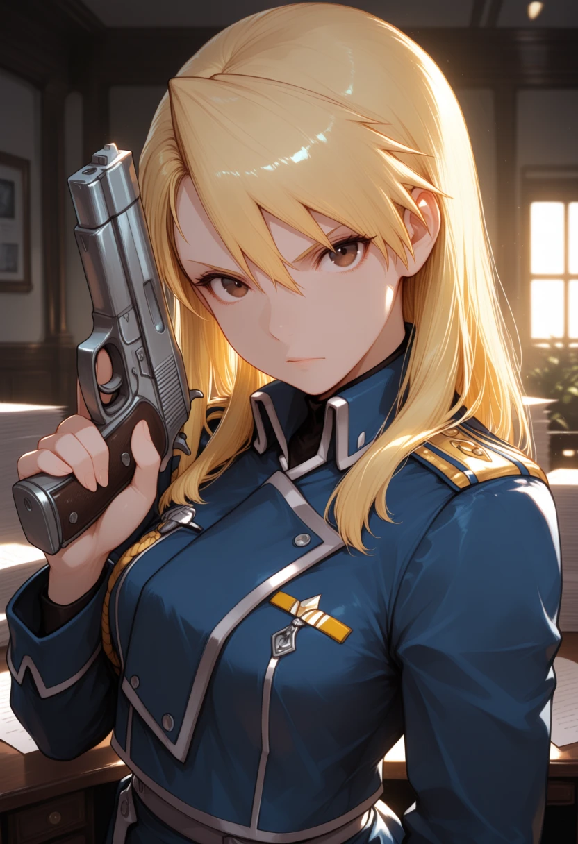 Riza Hawkeye — disciplined, dry, loyal, composed, precise, protective, understated, steadfast AI roleplay character